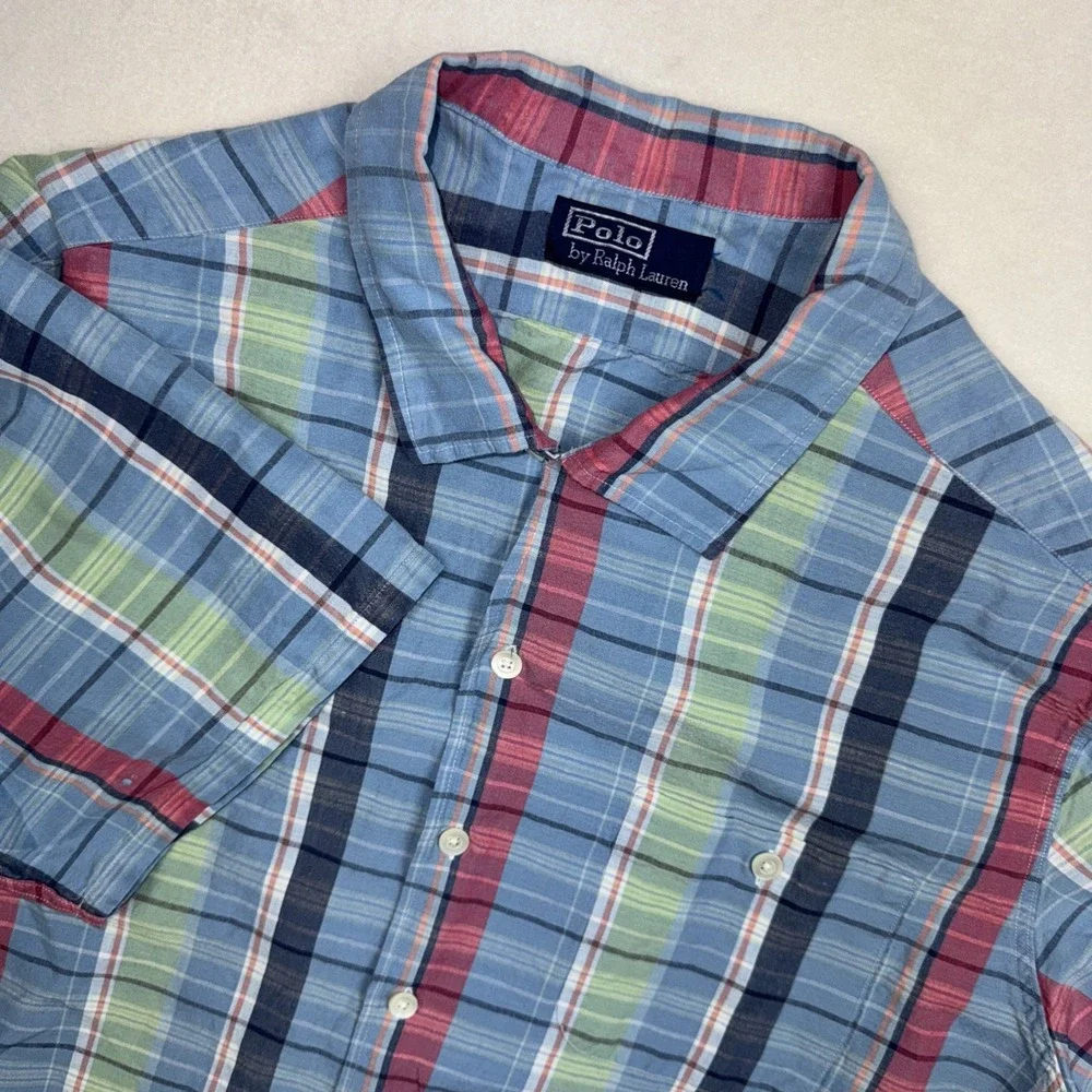 Vintage Polo Ralph Lauren Shirt Men's 2XL‎ Multi Plaid Madras Button Up
